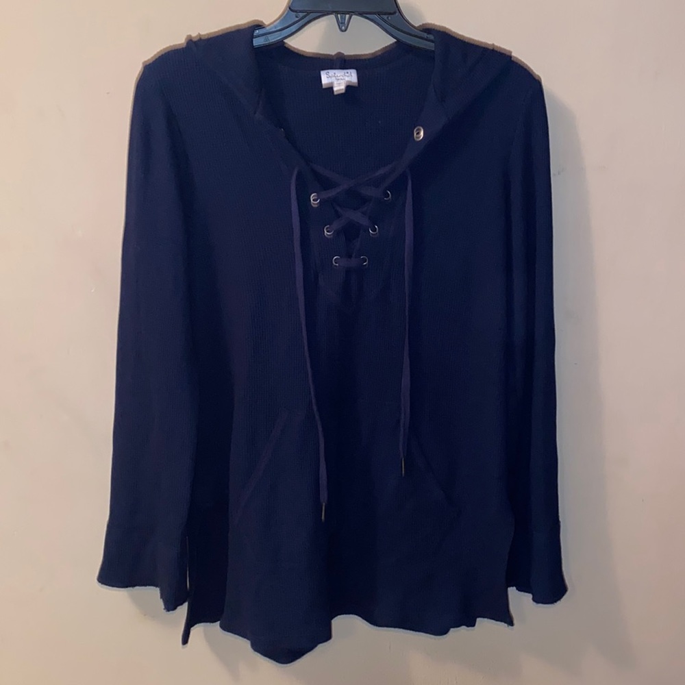 Splendid- navy waffle hoodie top- small